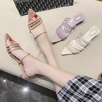 Vara Femei Sandale de Doamnelor Elegant Subliniat de la Picior Toc Sandale Roma bandă Subțire combinație Pantofi Femei Casual Moale Pantofi de Plaja