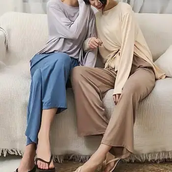 Primavara Toamna femei pijamale femei Bluza cu Maneci Lungi T-shirt, Pantaloni Set de Doua Bucati Liber Sleepwear Homewear