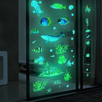 Luminos lume subacvatică decal pește ocean desene animate perete autocolant fluorescent tapet decorativ autocolant de perete pentru camere de copii