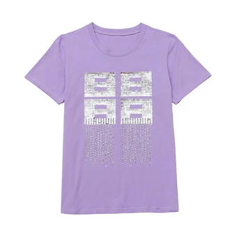 Vara Solid Alb Negru Paiete De Diamante, O-Neck Shirt 2021 Nou Birou Doamnă De Sus De Bumbac Tricou Haine Camiseta Mujer 7838 50