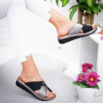 PU Piele Femei Papuci Casual si Confortabil Degetul Mare Corecție Sandale Platforma Wedge Heel Pantofi Doamnelor