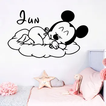 Disney Dormit Mickey Mouse-Personalizat Gratuit Nume De Copil De Perete Autocolant Pentru Copiii De Grădiniță Babys Camera Accesorii Decal Picturi Murale