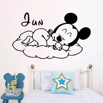 Disney Dormit Mickey Mouse-Personalizat Gratuit Nume De Copil De Perete Autocolant Pentru Copiii De Grădiniță Babys Camera Accesorii Decal Picturi Murale