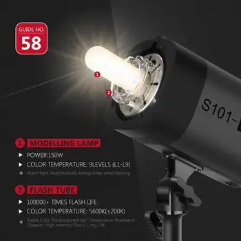 Neewer S101-300W Studio Profesional Monolight Strobe Flash de Lumină 300W 5600K cu Lampa de Modelare, din Aliaj de Aluminiu