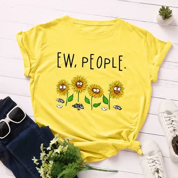 Amuzant Floarea-soarelui Desene animate Imprimate Bumbac cu mânecă Scurtă tricou Femei Casual Moale Femei T shirt Femei Plus Dimensiune Femme de Sus