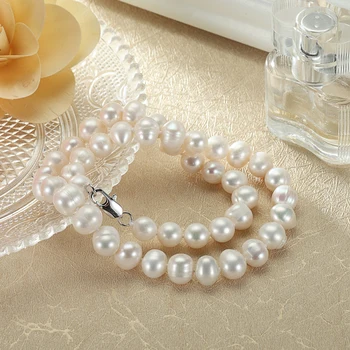 Simplu Mama Colier Alb Natural de apă Dulce Perle Cravată Colier pentru Femei Bijuterii Perla Colier Guler Cadou en-Gros FEIGE