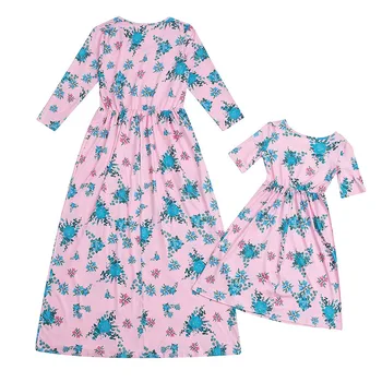 Toamna anului 2019 Mama fiica rochii Florale Rochie Lungă, Mama și fiica haine pe mine și pe Mama rochie de Familie Potrivire Haine C0519