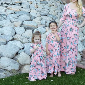 Toamna anului 2019 Mama fiica rochii Florale Rochie Lungă, Mama și fiica haine pe mine și pe Mama rochie de Familie Potrivire Haine C0519