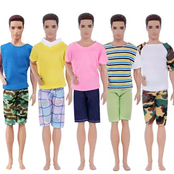 5 Buc Bărbați Costume Stil Mixt Benzi de Camuflaj, Tricou, Vesta Carouri pantaloni Scurți Pantaloni Haine pentru Papusa Barbie pentru Papusa Ken Accesorii