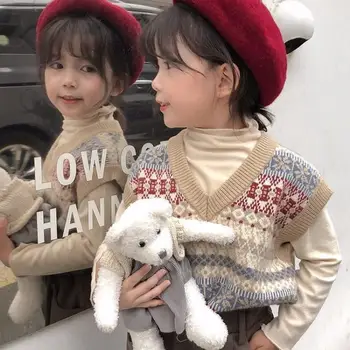 Copii coreeană pulover tricotate vesta fete toamna iarna haine copii V-neck vest adolescentă tinute de toamna