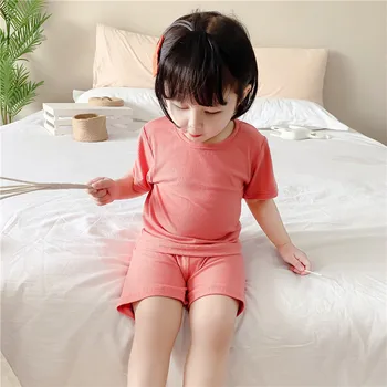 Copii Set Pijama de Vara din Bumbac Subțire Masca Maneca Scurta Baieti si Fete Copilul de Agrement Topuri Haine pentru Copii