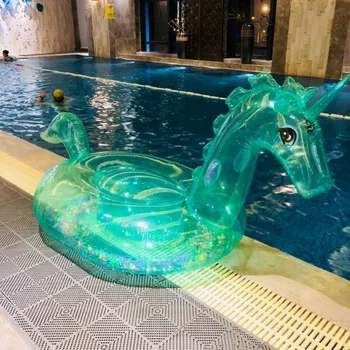240cm Gigant Sclipici Unicorn Cristal Verde Roz Pegasus Piscina Gonflabila Float 2018 Plimbare-Pe Inel de Înot Saltea de Aer Jucării de Apă