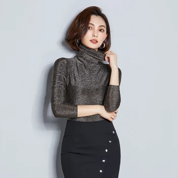 Guler Luminoase, Bluze Femei 2020 Toamna Noua Întinde Plus Dimensiunea Îmbrăcăminte Camasi Cu Maneca Lunga Streetwear Slim Tunica Femei Topuri