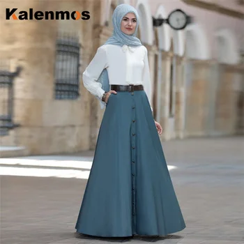 Plus Dimensiune S-5XL Musulman Fusta Lunga Femei Dubai Arabe Elegant Talie Mare Buton Solid-linie Fuste Mare Leagăn Haine Islamice