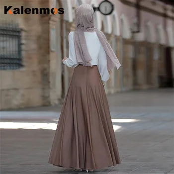 Plus Dimensiune S-5XL Musulman Fusta Lunga Femei Dubai Arabe Elegant Talie Mare Buton Solid-linie Fuste Mare Leagăn Haine Islamice