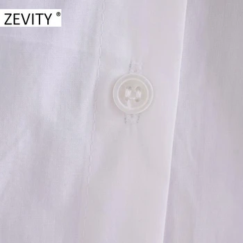 ZEVITY femei drăguț peter pan guler de dantelă împletit casual bluza poplin shirt femei manșon de puf alb camasa chic topuri LS7201