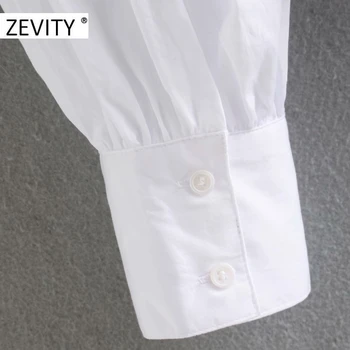 ZEVITY femei drăguț peter pan guler de dantelă împletit casual bluza poplin shirt femei manșon de puf alb camasa chic topuri LS7201