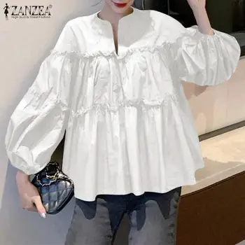 ZANZEA Elegant Lungă Puff Maneca coreean Bluza 2021 Primăvară Femei Solide Tricou Femininas Volane Munca de Partid, Blusas Mujer Topuri 5XL