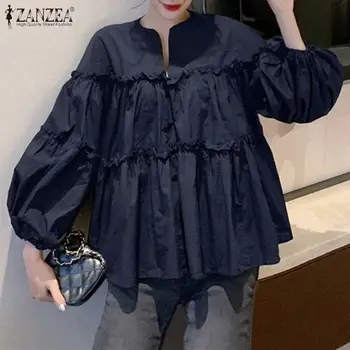 ZANZEA Elegant Lungă Puff Maneca coreean Bluza 2021 Primăvară Femei Solide Tricou Femininas Volane Munca de Partid, Blusas Mujer Topuri 5XL