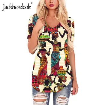 Jackherelook Epocă Vrac Top Tricou Africa Neagră Fete Design de Brand Harajuku V-neck Bluze Casual, Haine cu Maneci Scurte Mujer