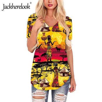 Jackherelook Epocă Vrac Top Tricou Africa Neagră Fete Design de Brand Harajuku V-neck Bluze Casual, Haine cu Maneci Scurte Mujer