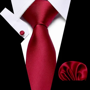 Nunta Bărbați Cravată, Batistă Cuffink Cravată Set Jacquard Țesute 7.5 cm Mătase Roșie Monofazate Cravata Accesorii de Lux Papion