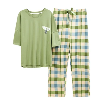 MELIFLE Moda de Vara Mătase Verde Seturi de Pijamale pentru Femei din Bumbac PIJAMA Satin Moale Sleepwear Atoff Acasă Kawaii Lounge îmbrăcăminte de noapte