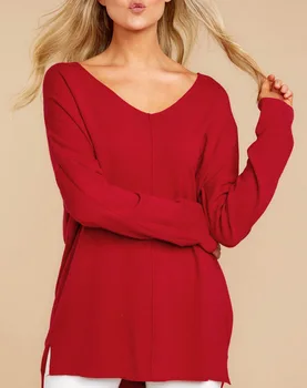 Toamna de Moda de Iarna cu Maneca Lunga T-shirt Femei Vrac Casual Solidă Tricou V-Neck Black Red Lungi Sexy Femeie T-shirt Femei Topuri