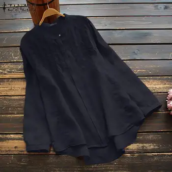ZANZEA 2021 Elegant Asimetric Tricouri Femei Broderie Bluza Casual cu Maneci Lungi Blusas de sex Feminin Toamna O de Gât Topuri Plus Dimensiune