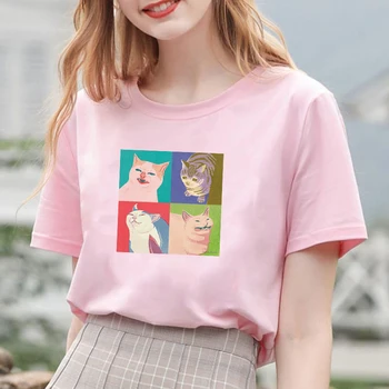 Femei T Shirt Kawaii Cat de Imprimare Tee Topuri de Vară 2020 Maneci Scurte Grafic Teuri pentru Femei Îmbrăcăminte de Epocă Harajuku Tricou Alb de Sus