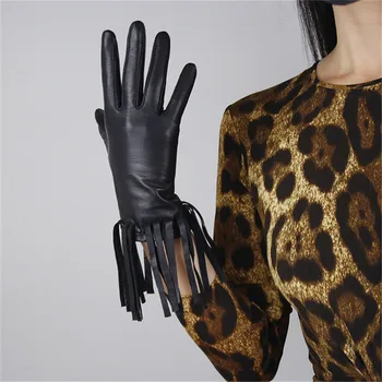 Touchscreen Mănuși din Piele Pure Importate din piele de Capră Neagră, de sex Feminin Fringe Vest Cowboy Punk Rock Femeie Mănuși TB98