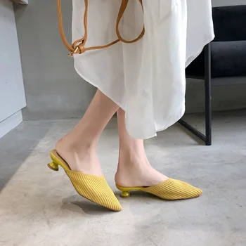 Europene stația de sandale de culoare de bomboane de lux tesatura elastica cu toc sandale papuci femme petrecere de seara acasă femei pantofi pompe