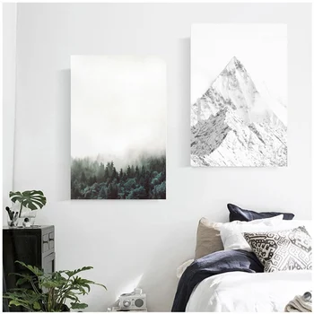 Stil Nordic Arta De Perete Pictura Ceață Pădure De Munte De Zăpadă Postere Si Printuri Pe Panza Pentru Living Decor Acasă Nici Un Cadru