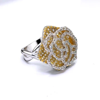 Frumos bujor floare inel 2 ton de culoare pietre de cristal moda bijuterii cadou Romantic cupru bijuterii la modă destul de inele