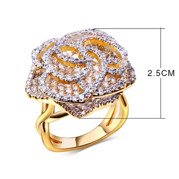 Frumos bujor floare inel 2 ton de culoare pietre de cristal moda bijuterii cadou Romantic cupru bijuterii la modă destul de inele