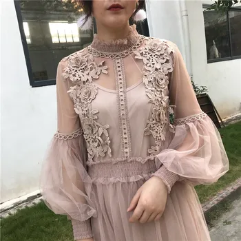 Fierbinte de vânzare Rochie de Vara 2018 nou zână rochie cu bule de tifon Lantern Maneca rochie de dantelă flori stereo talie elastic rochie
