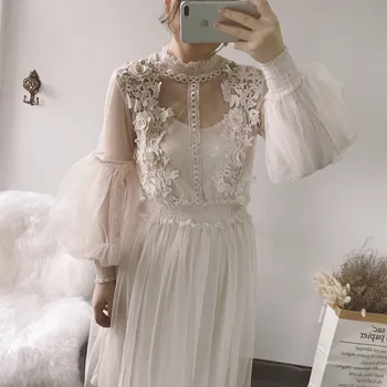Fierbinte de vânzare Rochie de Vara 2018 nou zână rochie cu bule de tifon Lantern Maneca rochie de dantelă flori stereo talie elastic rochie