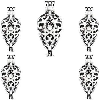 5x cu posibilitate de deschidere în formă de Picătură de flori de viță de vie de Cupru Faza Cutie Colier medalion de Aromoterapie cu Ulei Esential de Difuzie Perla Pandantiv Colivie 189