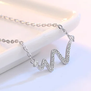 Argint 925 electrocardiograma de cristal coliere lanț scurt pentru femei bijuterii cadou en-gros picătură de transport maritim