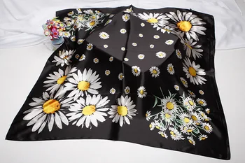 2019 Moda de Lux Pătrat Eșarfă pentru Femei Cap de Gât Șal Hijab de Floarea-soarelui Negre Imprimate Eșarfă Eșarfă Eșarfe Împachetări 90*90cm