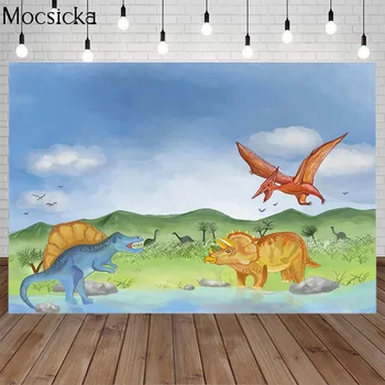 Mocsicka Desene Animate Pentru Copii Dinozaur Duș Fondul Vulcanice Tema Copii Ziua De Nastere Fotografie Fundaluri Decorare Elemente De Recuzită Studio