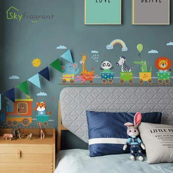 Animale de desene animate tren de perete autocolant auto-adeziv camera pentru copii decor dormitor pentru copii autocolante plinta de perete decor decor acasă