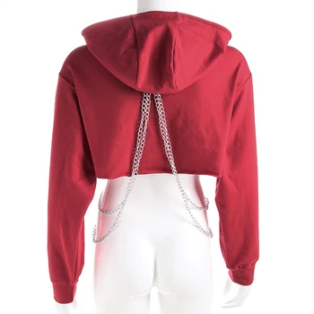HEYounGIRL Roșie Decupată Hanorace Jachete Harajuku Crop Top Hanorac Femei Casual Mozaic Lanț Cu Gluga Pulovere Streetwear