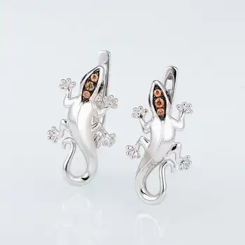 Unic bijuterii vintage placat cu argint cercei Șopârlă Gecko Cercei Șampanie Burghiu frumusete femei animale cercei