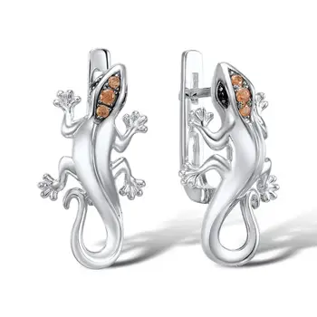 Unic bijuterii vintage placat cu argint cercei Șopârlă Gecko Cercei Șampanie Burghiu frumusete femei animale cercei