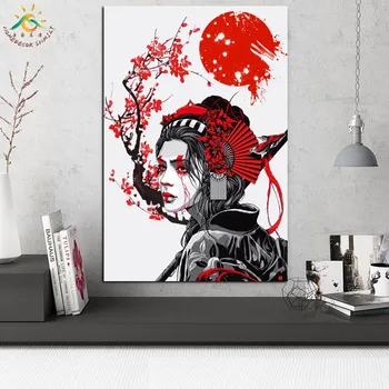 Geisha Japonia Coafura Kimono de Epocă Postere si Printuri Scroll Tablou Canvas Wall Art Poze Rama Tablou Decor Acasă