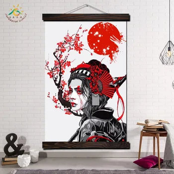 Geisha Japonia Coafura Kimono de Epocă Postere si Printuri Scroll Tablou Canvas Wall Art Poze Rama Tablou Decor Acasă