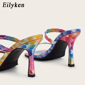 Eilyken Fashion Square Toe Piele De Femei Papuci De Vara Noi Stilet Tocuri Inalte Doamnelor Elegante, Rochie De Petrecere Sandale Pantofi