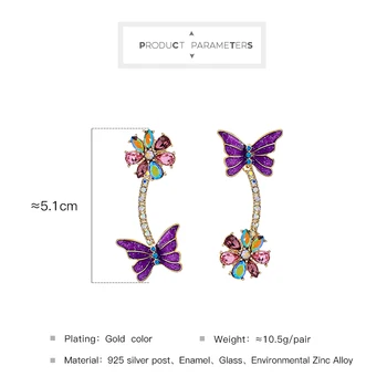 SĂRUTĂ-MĂ Asimetric Femei Cercei 2019 Noi Violet Email Fluture Floare Cercei Moda Bijuterii