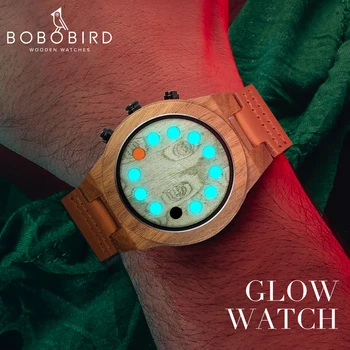 BOBOBIRD Brand de Top Luminos Ceas din Lemn Cu 12 Găuri Dial Japoneză Mișcarea Ceas erkek kol saati Cu Cutie de Lemn L-S24
